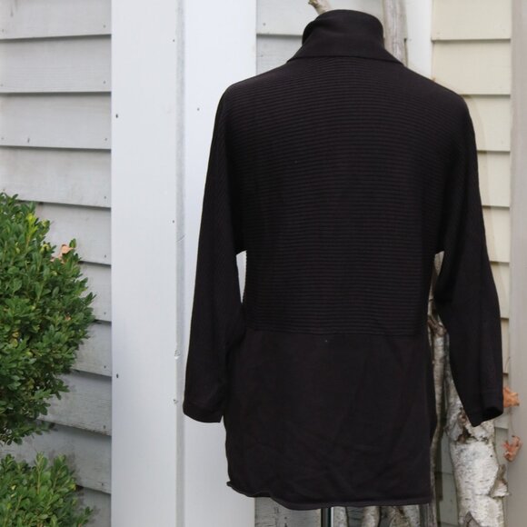 Canyon River Blues Plus Size Black Ribbed w Waistband Shawl Collar Open Cardigan - Picture 4 of 7